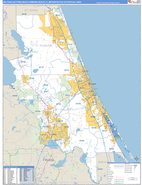 Deltona-Daytona Beach-Ormond Beach Metro Area Wall Map